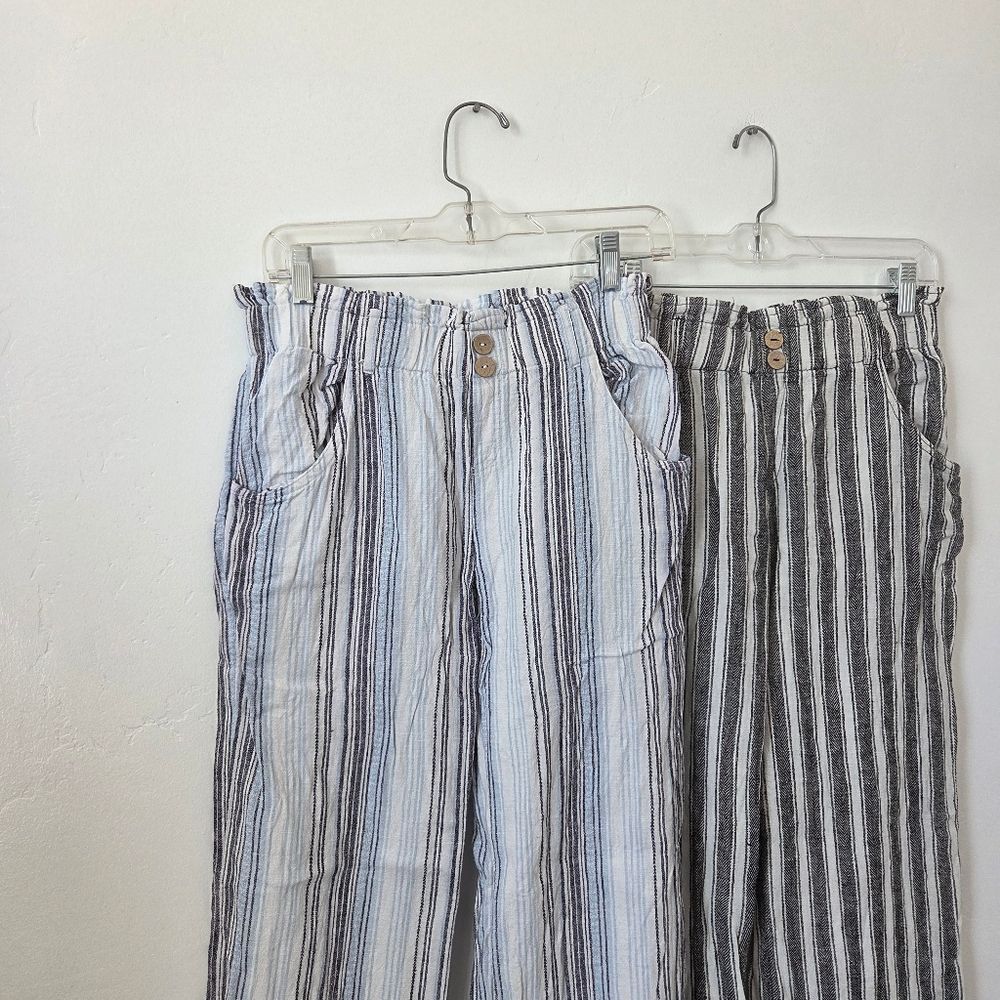 Belle Du Jour Linen Stripe Beach Pants Bundle Of Two Vacation Lightweight Small - Picture 2 of 14